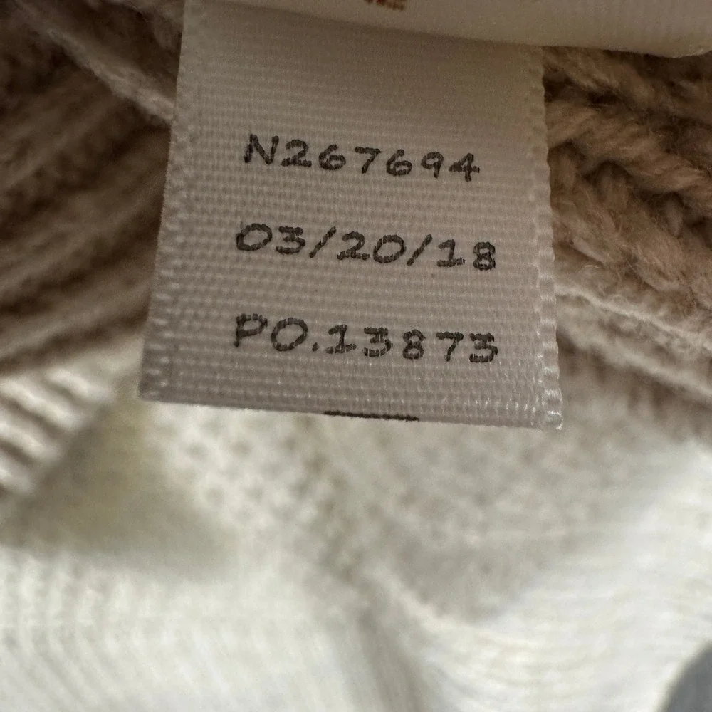 Aventura Sweater Women L Beige Cable Knit Merino Wool Blend Mock Neck Pullover